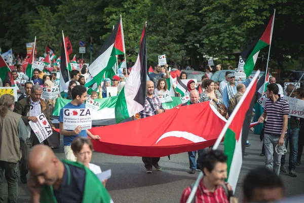 Propalestinní manifestace v milánštině v červenci, 26 2014 — Stock fotografie