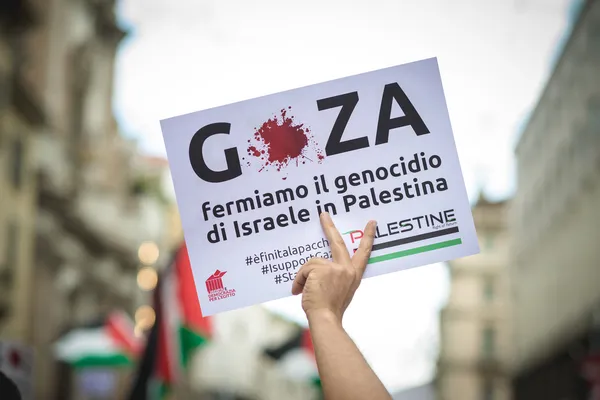 Propalestinní manifestace v milánštině v červenci, 26 2014 — Stock fotografie