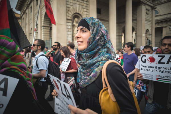 pro palestine manifestation in milan on july, 26 2014