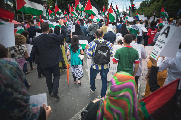 pro palestine manifestation in milan on july, 26 2014