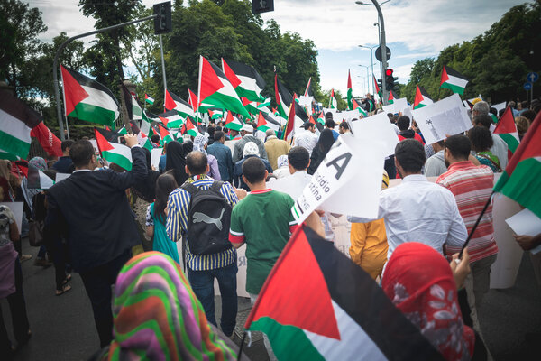 pro palestine manifestation in milan on july, 26 2014