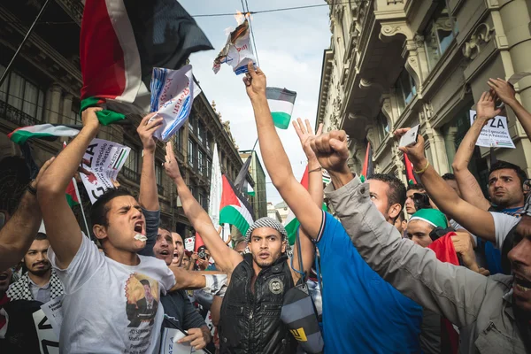 Propalestinní manifestace v milánštině v červenci, 26 2014 — Stock fotografie