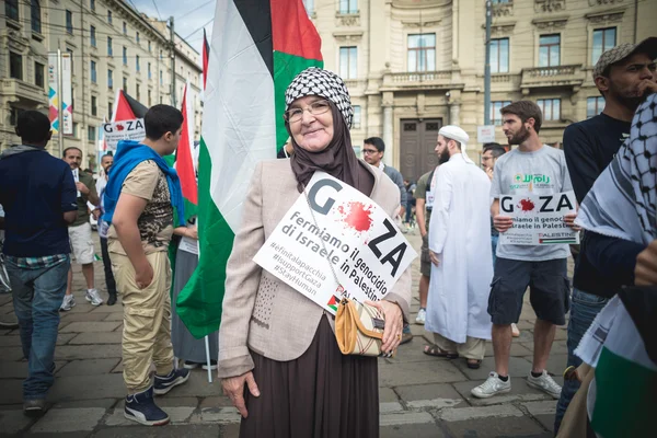 Propalestinní manifestace v milánštině v červenci, 26 2014 — Stock fotografie