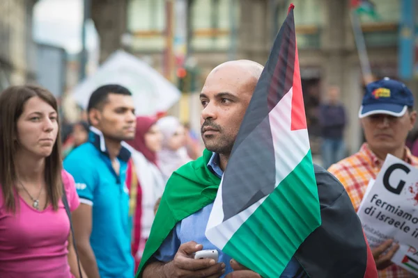 Manifestação pró-palestina em milão em 26 de julho de 2014 — Fotografia de Stock