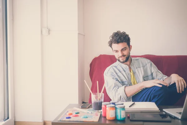 Hipster modern man painting — Stock Photo, Image