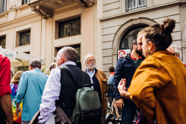 Milan Italy April 2022 People Took Streets Milan Celebrate Anniversary Royalty Free Stock Images