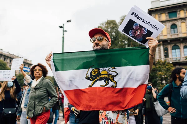 Millan Italië September 2022 Demonstranten Demonstreren Bij Castello Sforzesco Dood — Stockfoto