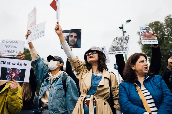 Milan Italy September 2022 Protestors Demonstrating Showing Protest Sign Castello — Stock Photo, Image