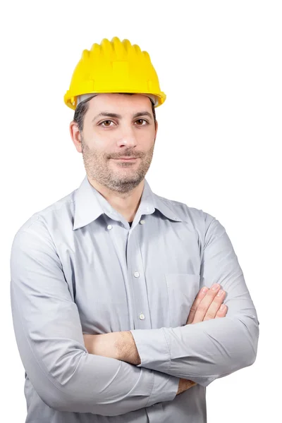 Mérnök, egy a fején sisak — Stock Fotó