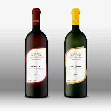 Premium Kalite Etiketli Kırmızı ve Beyaz Şarap Şişeleri