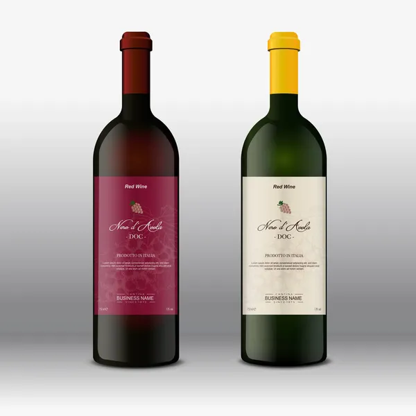 プレミアム品質のラベルモックアップ付き赤と白のワインボトルのセット — ストックベクタ