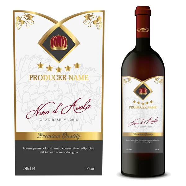 Premium Quality Red White Wine Label Clean Modern Design Hand — Διανυσματικό Αρχείο