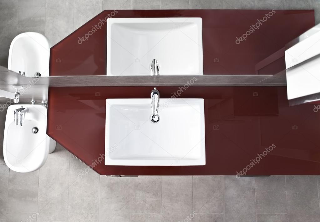 Sink and bidet view from above
