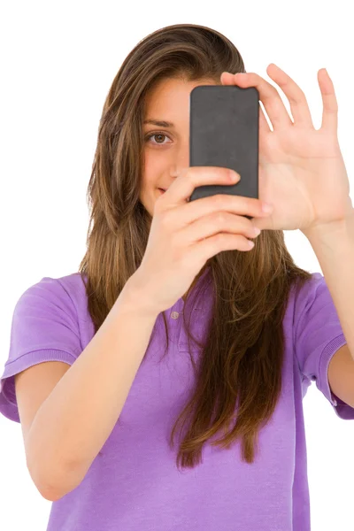 Tienermeisje met smartphone — Stockfoto