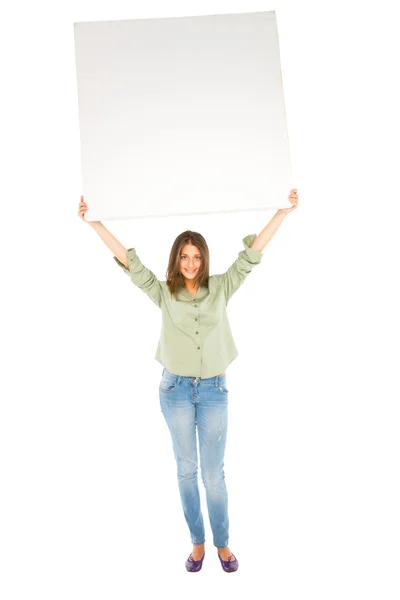 Ragazza adolescente con pannello bianco — Foto Stock