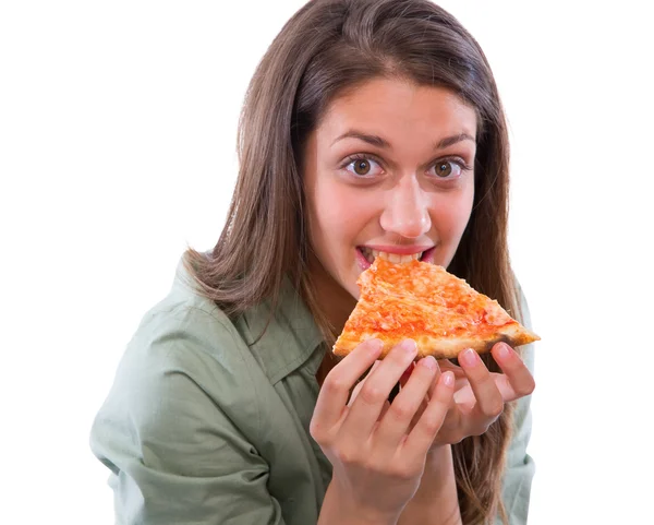 Teenager-Mädchen isst Pizza — Stockfoto