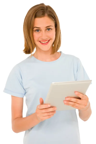 Menina adolescente usando tablet — Fotografia de Stock