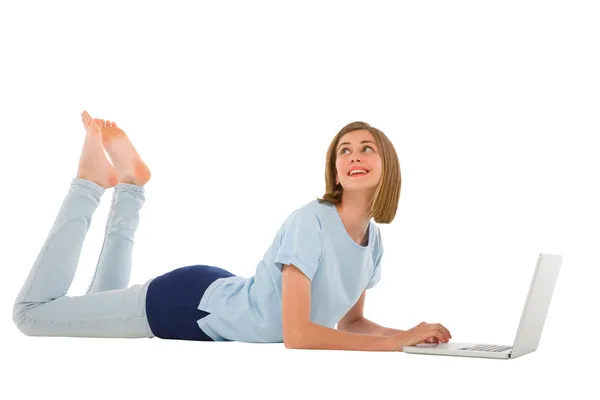 Teenage girl using laptop — Stock Photo, Image