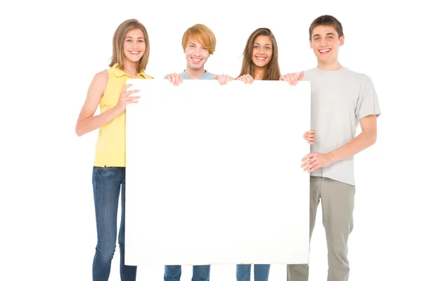 Teenagers with white panel Royalty Free Stock Photos