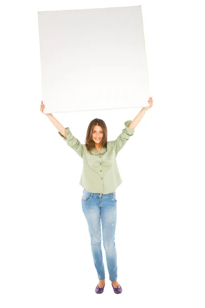 Teenage girl with white panel Stock Picture