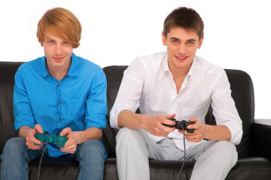 Teenagers playing with playstation clipart