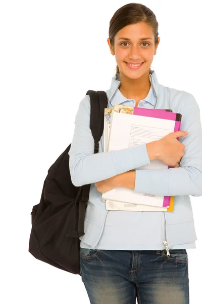 Teenage girl with backpack and books — Stok fotoğraf