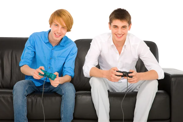 Teenagers playing with playstation — Stock Photo, Image