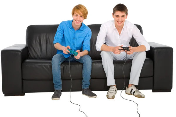 Teenagers playing with playstation — Stock Photo, Image