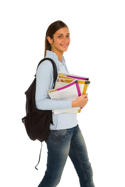 Teenage girl with backpack and books Stock Picture