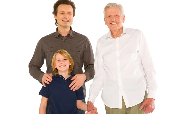 Padre gandfather con figlio nipote in piedi su sfondo bianco — Foto Stock