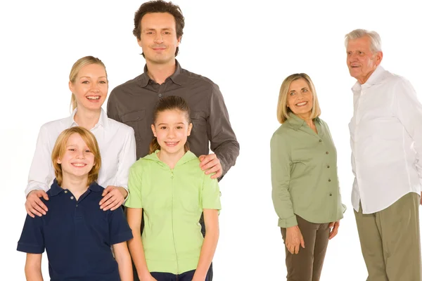 Familia de tres generaciones aislada sobre fondo blanco — Foto de Stock