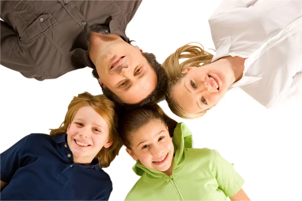 Three generations family laying on floor isolated on white backg — Stock Photo, Image