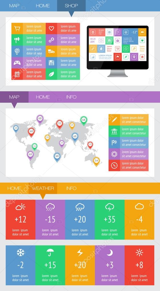 Ui, infographics and web elements including flat design