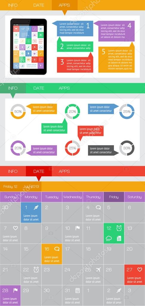 Ui, infographics and web elements including flat design