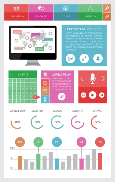 Ui, infografiche ed elementi web, compreso il design piatto — Vettoriale Stock