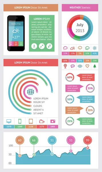 Kullanıcı arabirimi, infographics ve web öğelerinin düz tasarımı da dahil olmak üzere — Stok Vektör