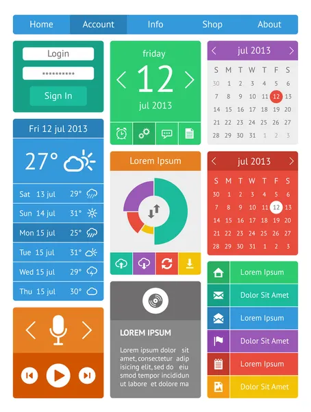 kullanıcı arabirimi, infographics ve web öğelerinin düz tasarımı da dahil olmak üzere