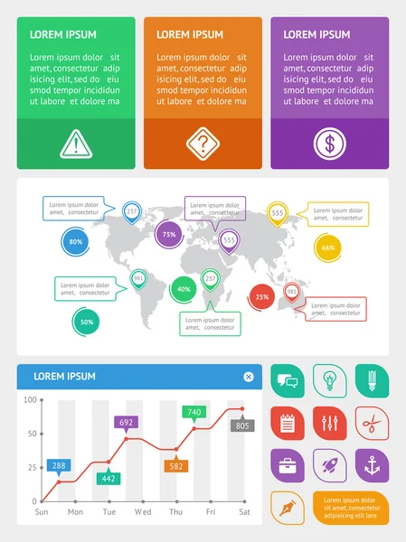 UI, infographics en web elementen met inbegrip van platte ontwerp — Stockvector