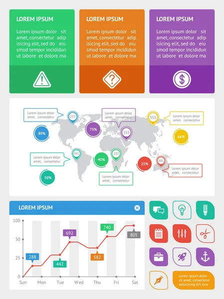 Kullanıcı arabirimi, infographics ve web öğelerinin düz tasarımı da dahil olmak üzere — Stok Vektör