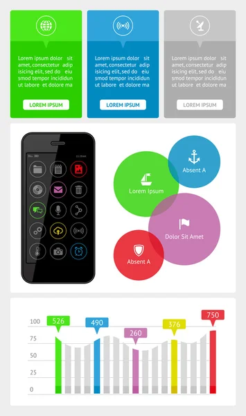 Ui, infografiche ed elementi web, compreso il design piatto — Vettoriale Stock