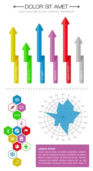 Ui, इन्फोग्राफिक्स आणि फ्लॅट डिझाइनसह वेब घटक — स्टॉक व्हेक्टर