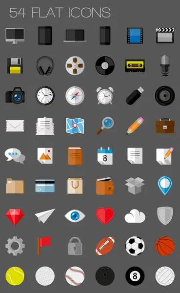 54 icônes plates et pictogrammes ensemble — Image vectorielle