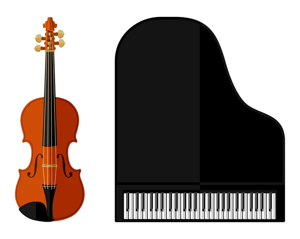 Imagem isolada de violino e piano de cauda. Projeto plano —  Vetores de Stock