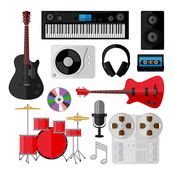 Conjunto de música e objetos sonoros isolados em branco — Vetor de Stock