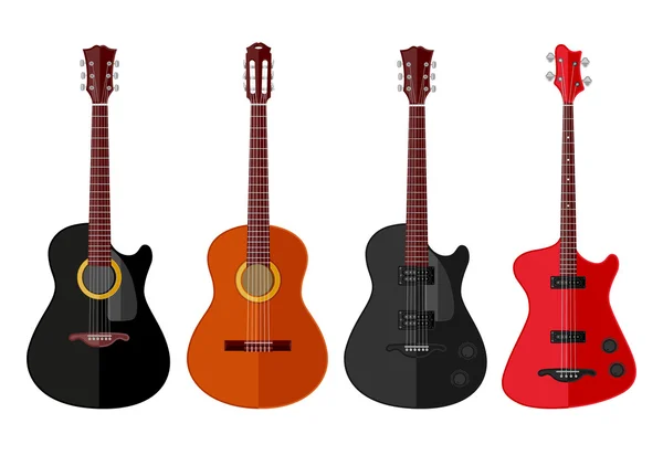 Conjunto de guitarras aisladas. Diseño plano — Vector de stock