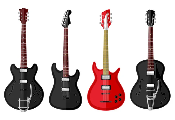 Set of isolated vintage guitars. Flat design — Stock Vector