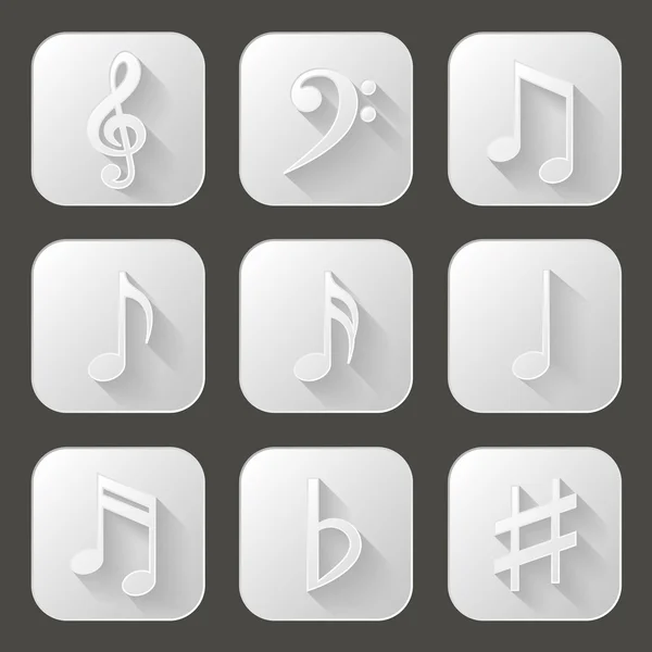 Notas musicais. Conjunto de ícones com sombra longa —  Vetores de Stock