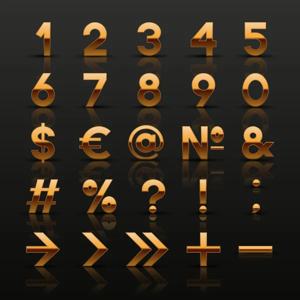 Aantal decoratieve gouden cijfers en symbolen — Stockvector