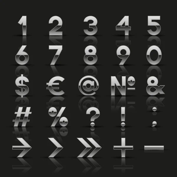 Aantal decoratieve zilveren cijfers en symbolen — Stockvector