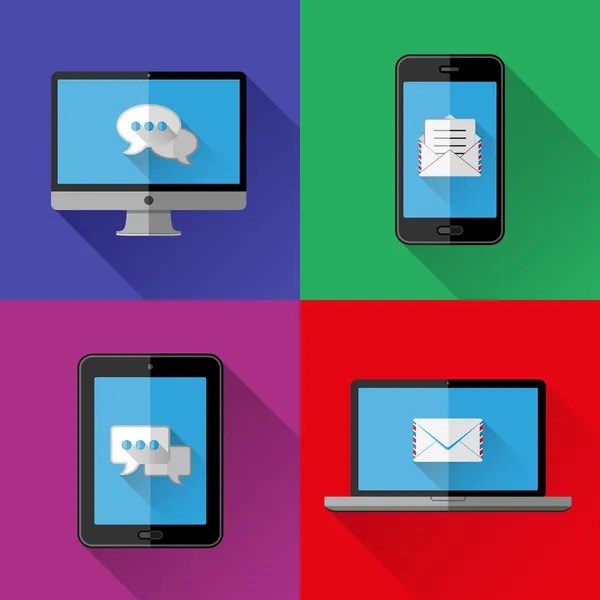 Iconos planos PC, ordenador portátil, teléfono celular y tableta — Archivo Imágenes Vectoriales